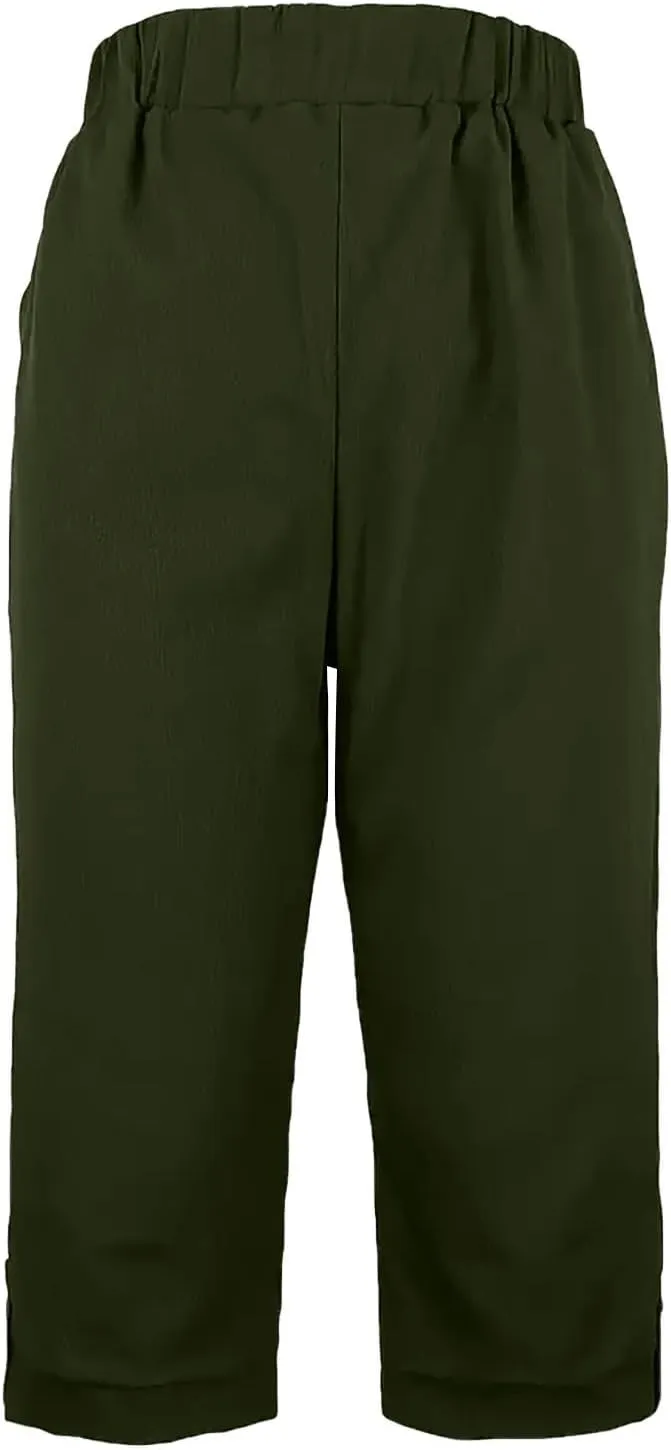 Cotton Linen Capri Pants for Women Wide Leg High Waisted Palazzo Capris Pants Lightweight Beach Straight Leg Trousers