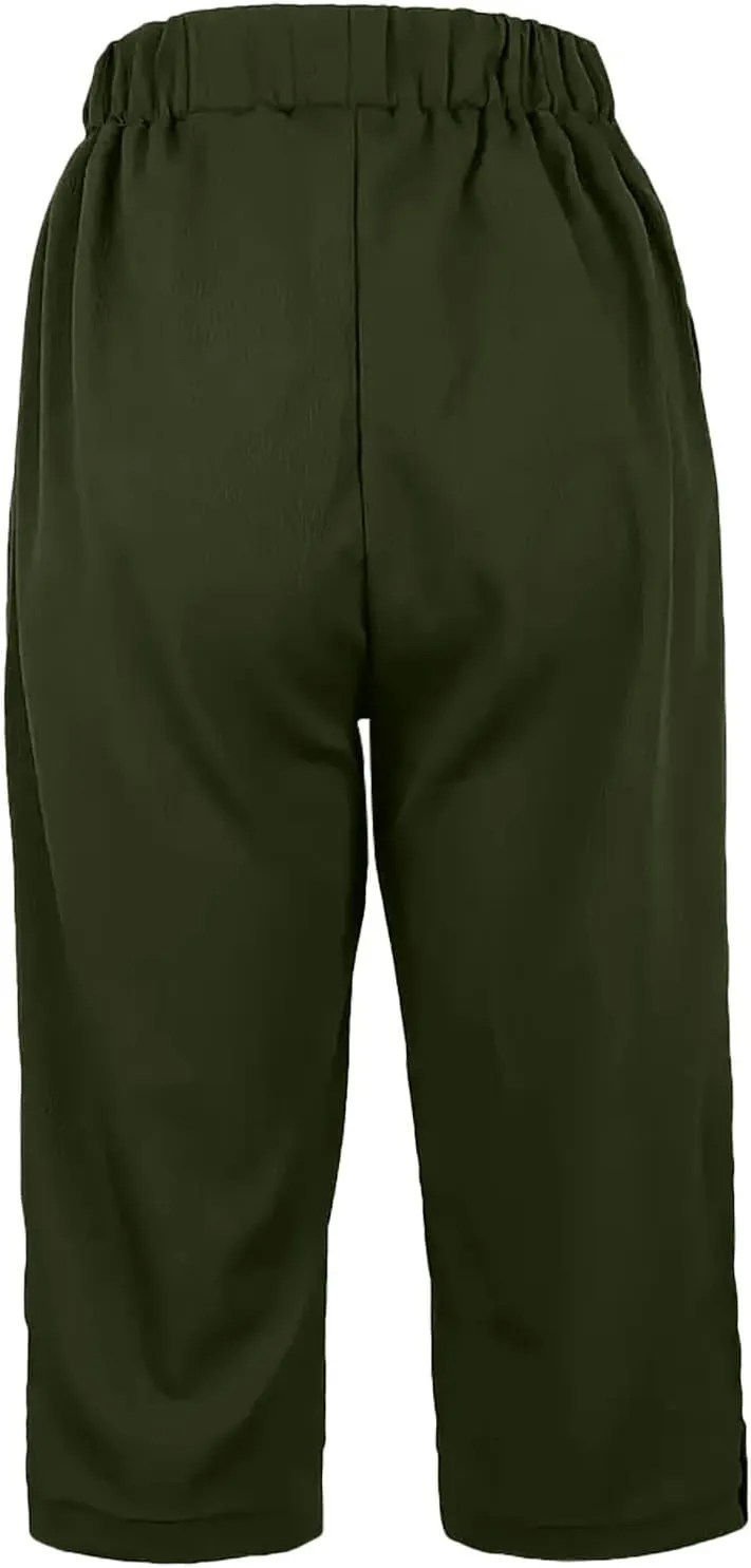 Cotton Linen Capri Pants for Women Wide Leg High Waisted Palazzo Capris Pants Lightweight Beach Straight Leg Trousers
