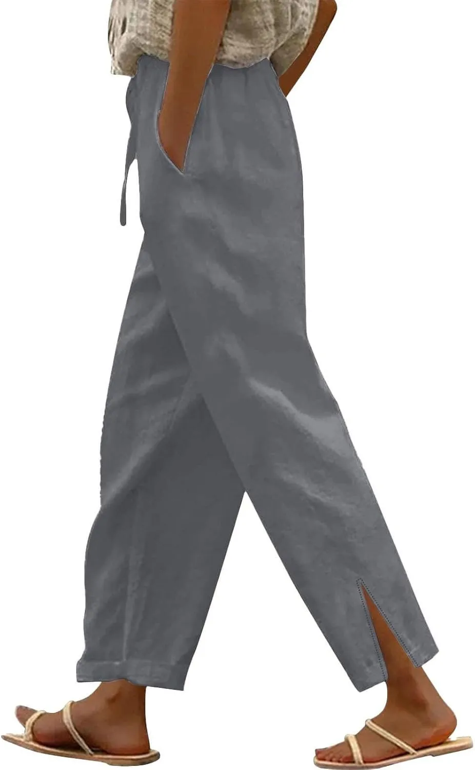Cotton Linen Pants for Women 2025 Summer Gauze Drawstring High Waisted Wide Leg Trousers Beach Vacation Clothes