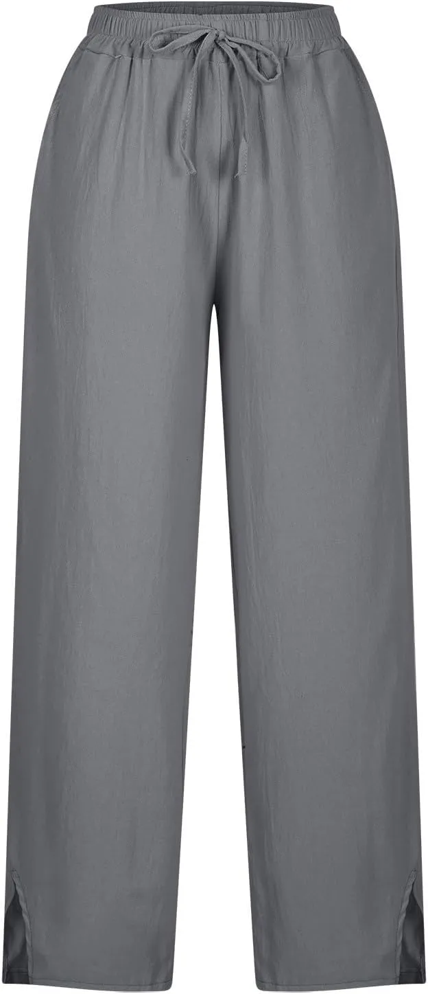 Cotton Linen Pants for Women 2025 Summer Gauze Drawstring High Waisted Wide Leg Trousers Beach Vacation Clothes