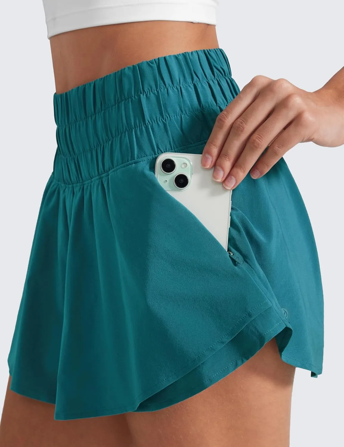 CRZ YOGA Athletic Shorts for Women High Waisted Flowy Ruffle Skirt Overlay for Workout Running Tennis with Zip Pocket