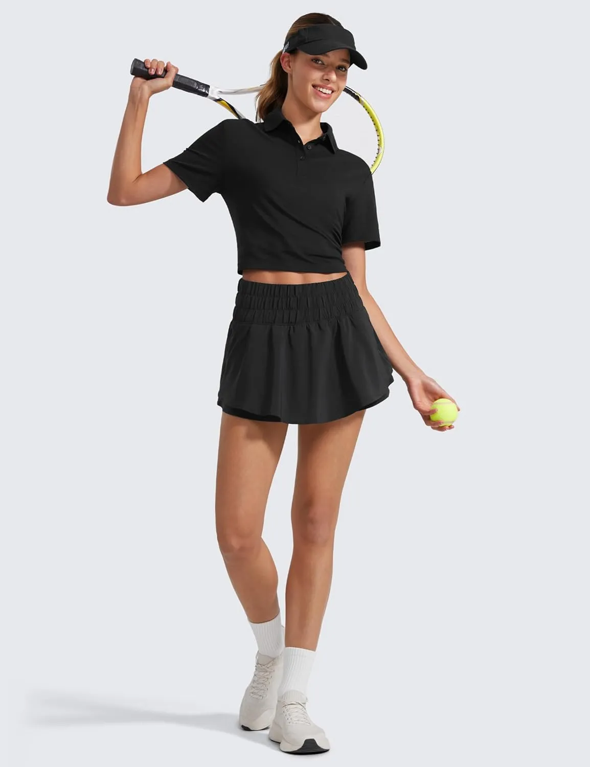 CRZ YOGA Athletic Shorts for Women High Waisted Flowy Ruffle Skirt Overlay for Workout Running Tennis with Zip Pocket