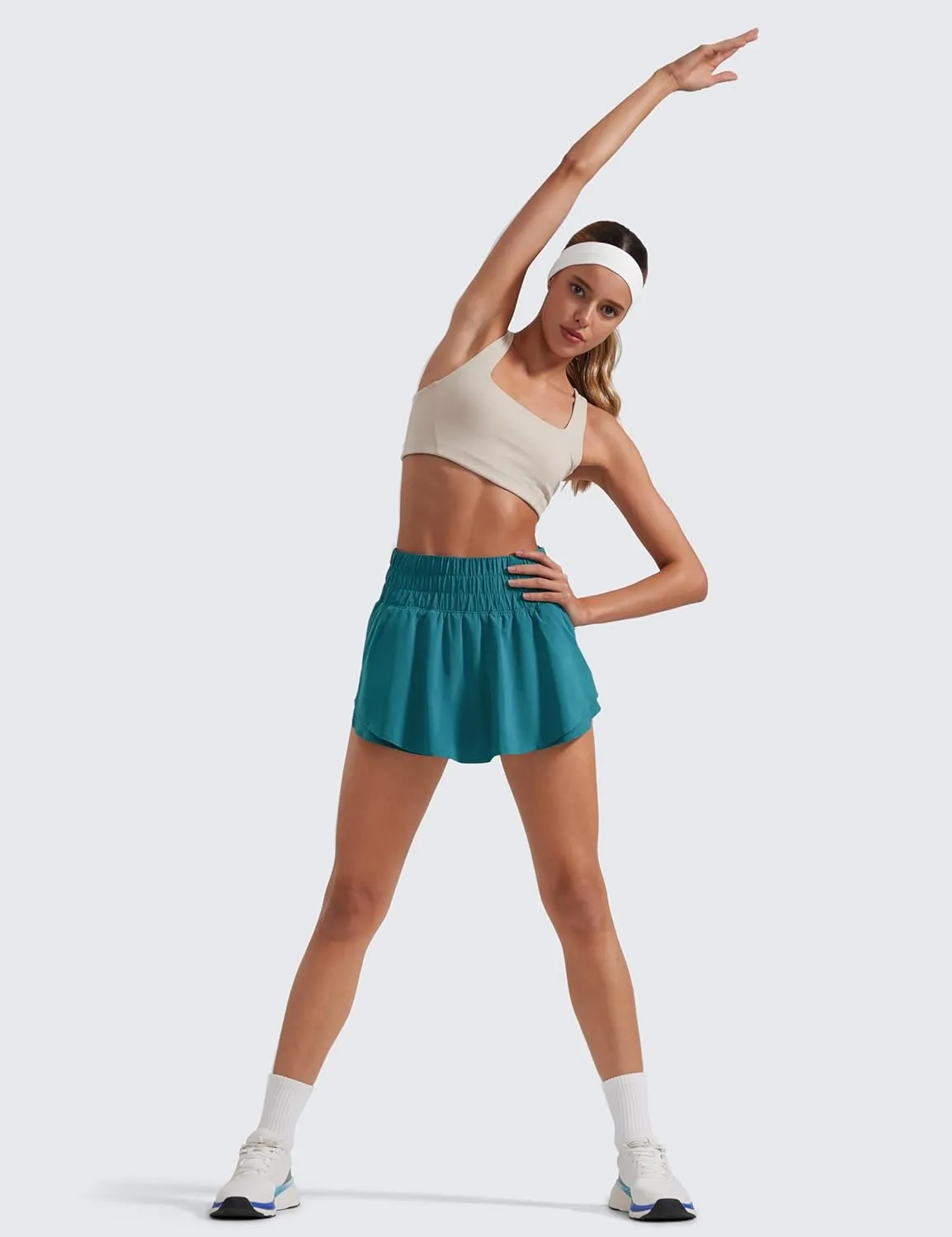 CRZ YOGA Athletic Shorts for Women High Waisted Flowy Ruffle Skirt Overlay for Workout Running Tennis with Zip Pocket
