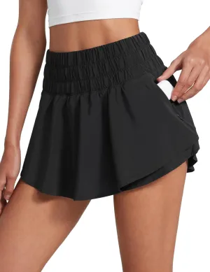 CRZ YOGA Athletic Shorts for Women High Waisted Flowy Ruffle Skirt Overlay for Workout Running Tennis with Zip Pocket
