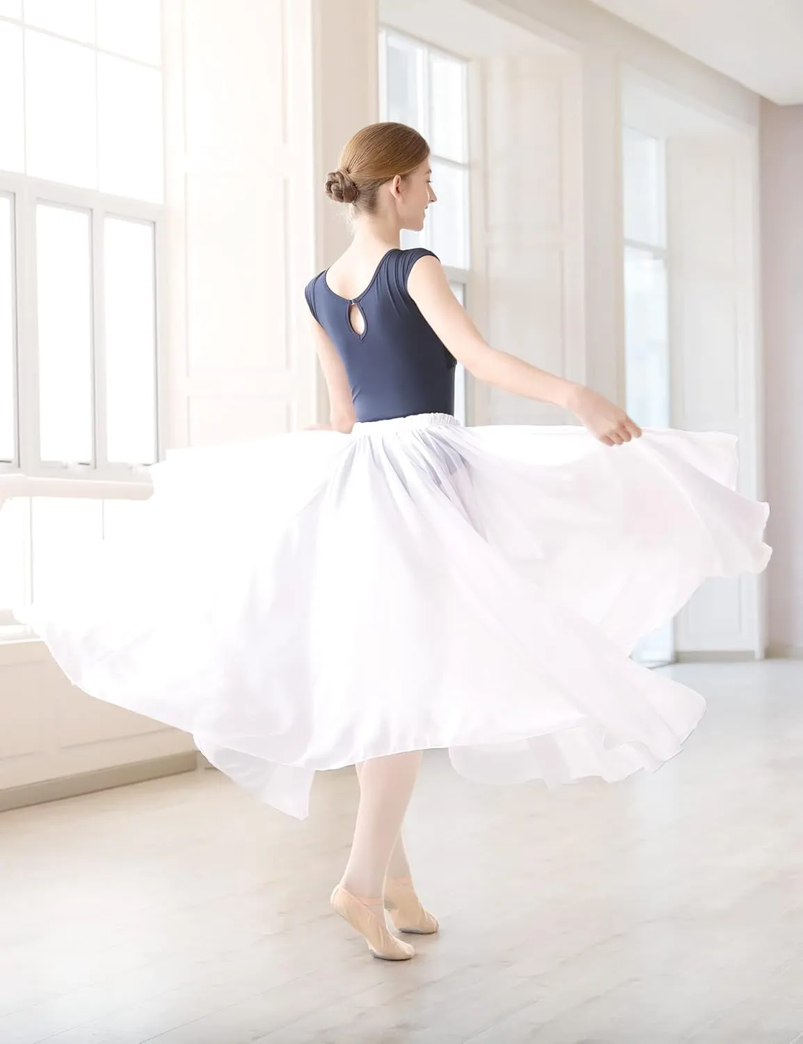 Daydance Women's Ballet Skirts Long Sheer Dance Skirts Black with Tie Waist
