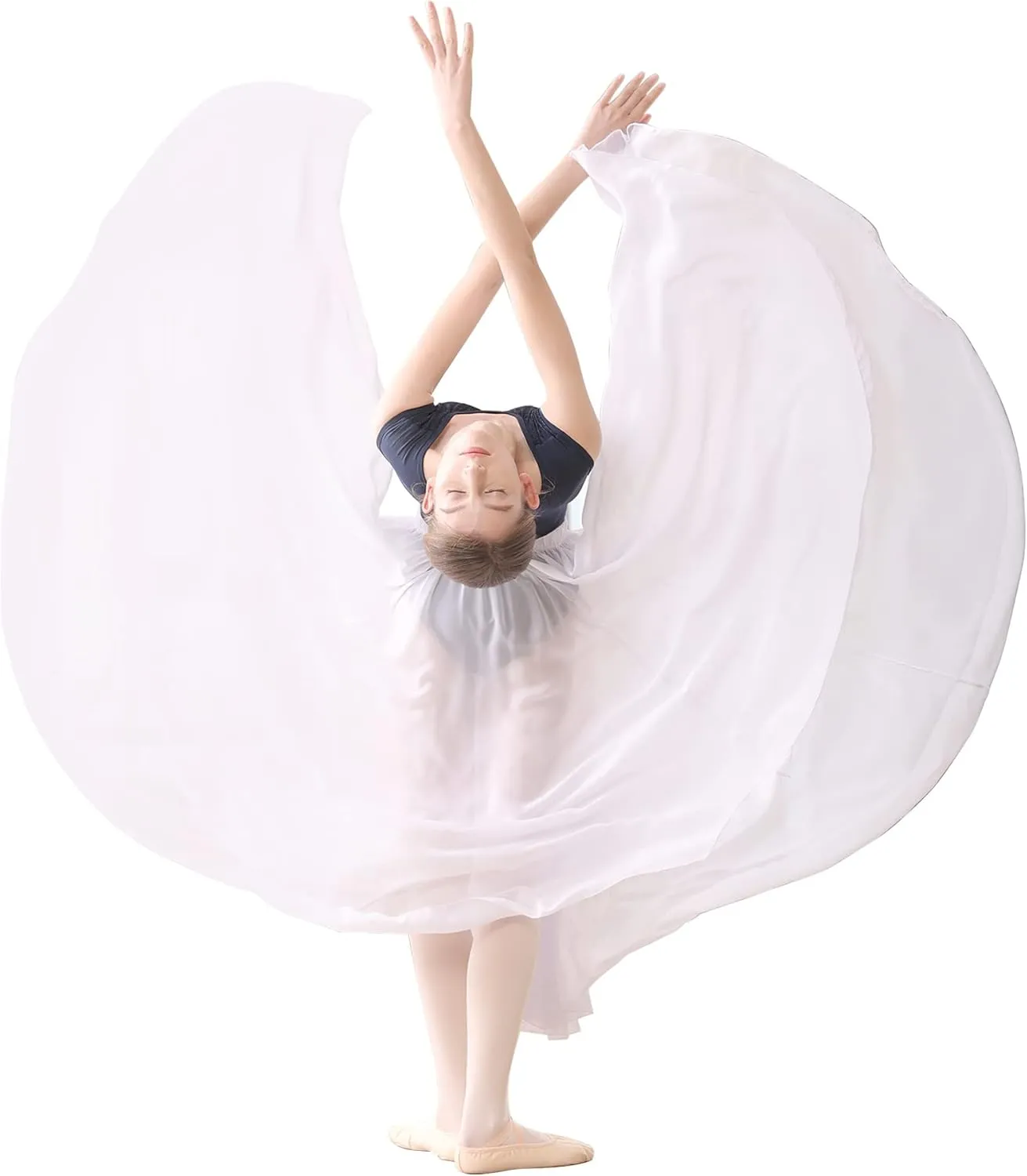 Daydance Women's Ballet Skirts Long Sheer Dance Skirts Black with Tie Waist