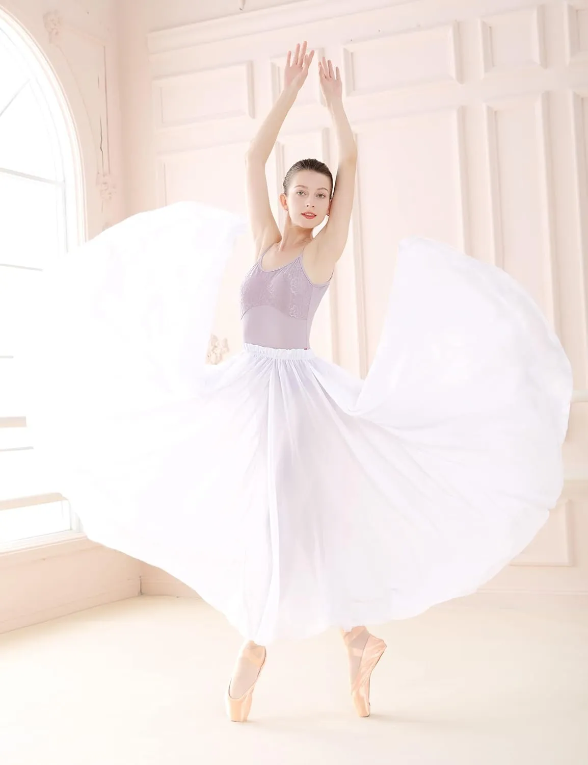 Daydance Women's Ballet Skirts Long Sheer Dance Skirts Black with Tie Waist