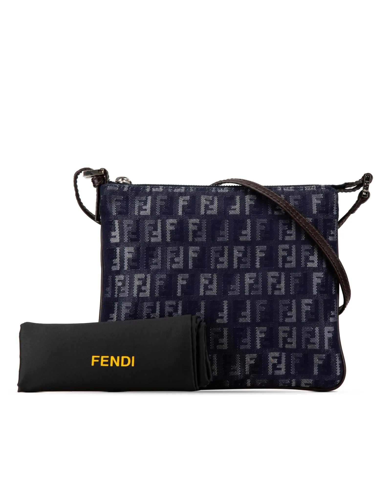 Denim Crossbody Bag with Leather Strap and Top Zip Closure