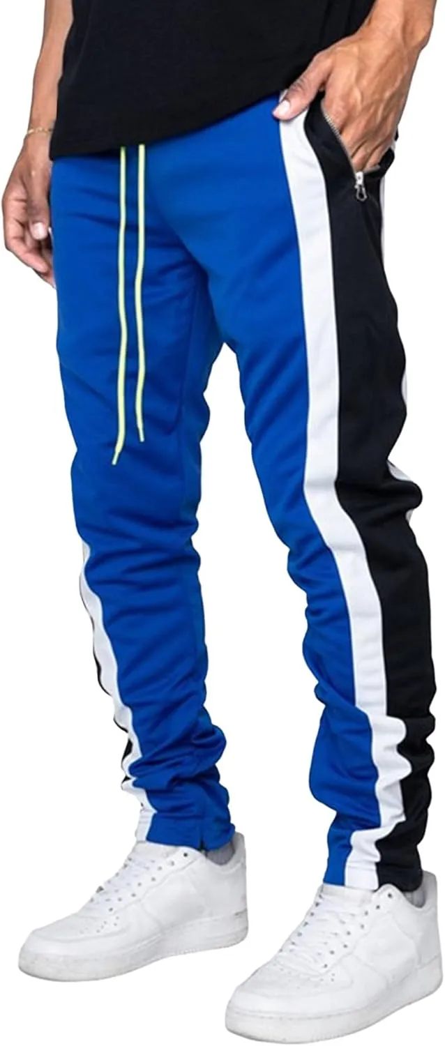 DGHM-JLMY Mens Side Stripe Track Pants Casual Drawstring Waist Ankle Zipper Trousers Slim Fit Stretch Joggers Sweatpants