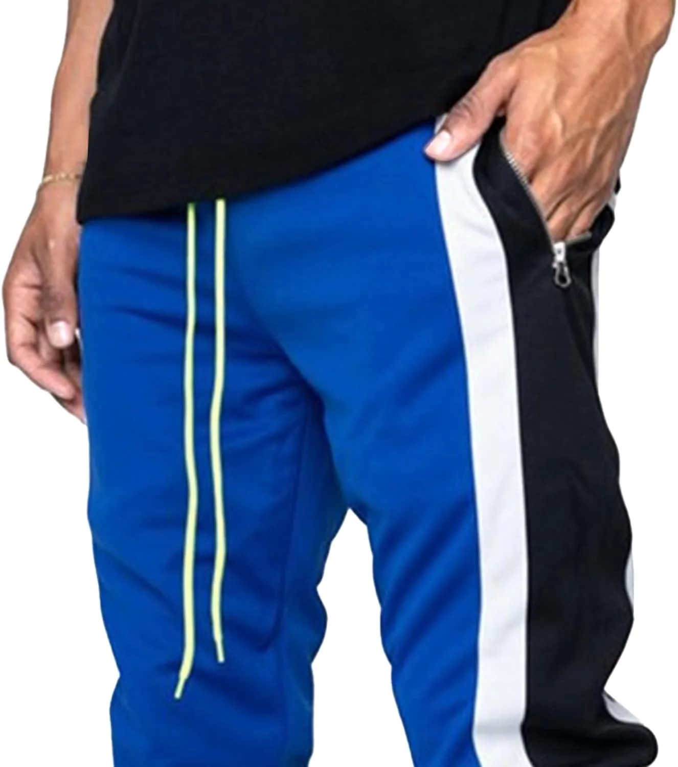 DGHM-JLMY Mens Side Stripe Track Pants Casual Drawstring Waist Ankle Zipper Trousers Slim Fit Stretch Joggers Sweatpants