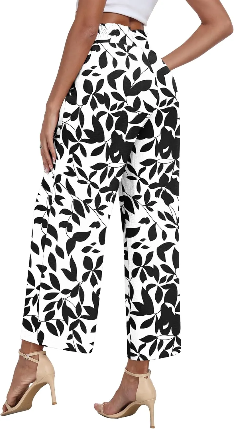 DILIUXING Womens Wide Leg Pants High Waisted Casual Drawstring Trousers Loose Adjustable Pants with Pockets
