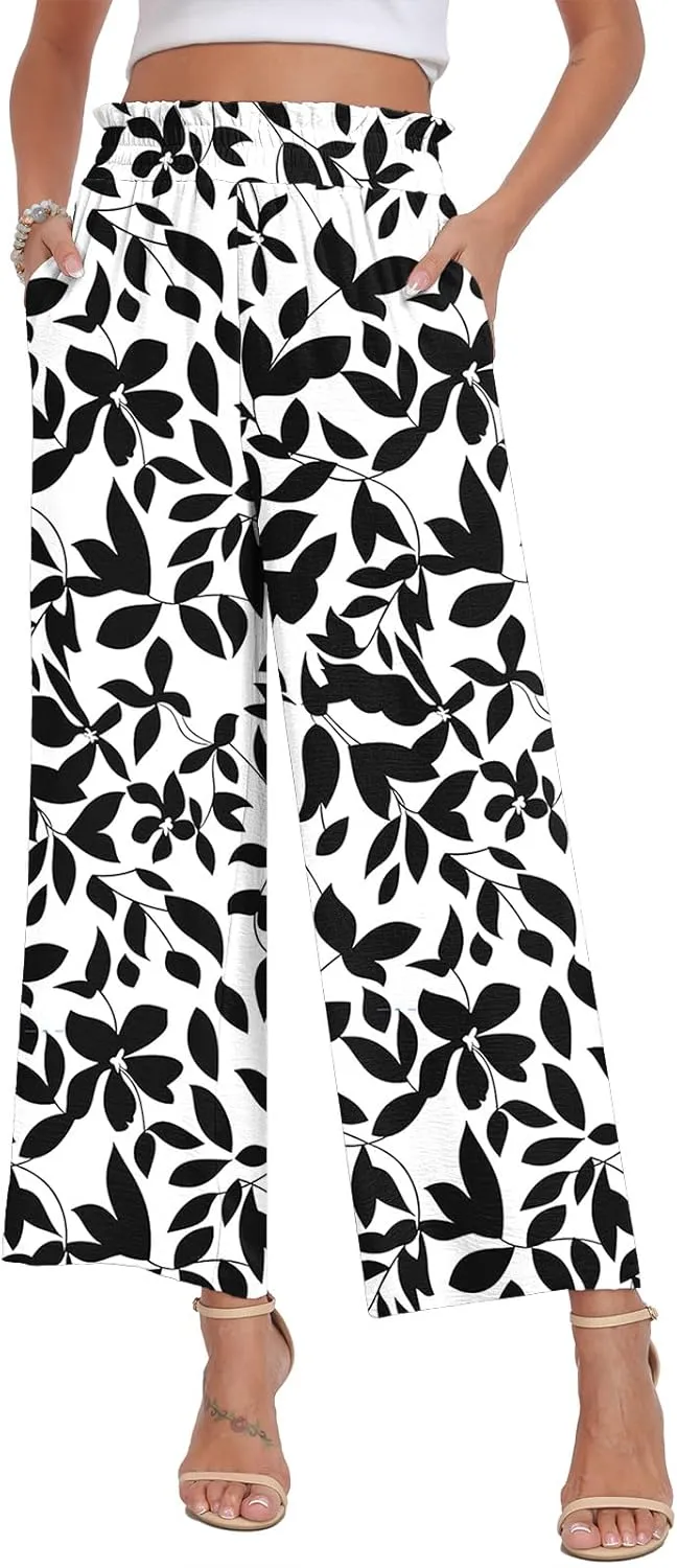 DILIUXING Womens Wide Leg Pants High Waisted Casual Drawstring Trousers Loose Adjustable Pants with Pockets