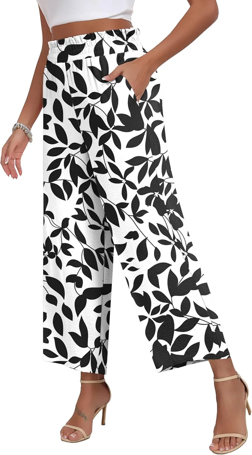 DILIUXING Womens Wide Leg Pants High Waisted Casual Drawstring Trousers Loose Adjustable Pants with Pockets