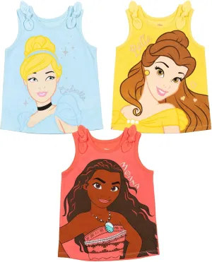 Disney Princess Cinderella Belle Moana Ariel Rapunzel Jasmine Baby Girls 3 Pack Tank Tops Infant to Little Kid