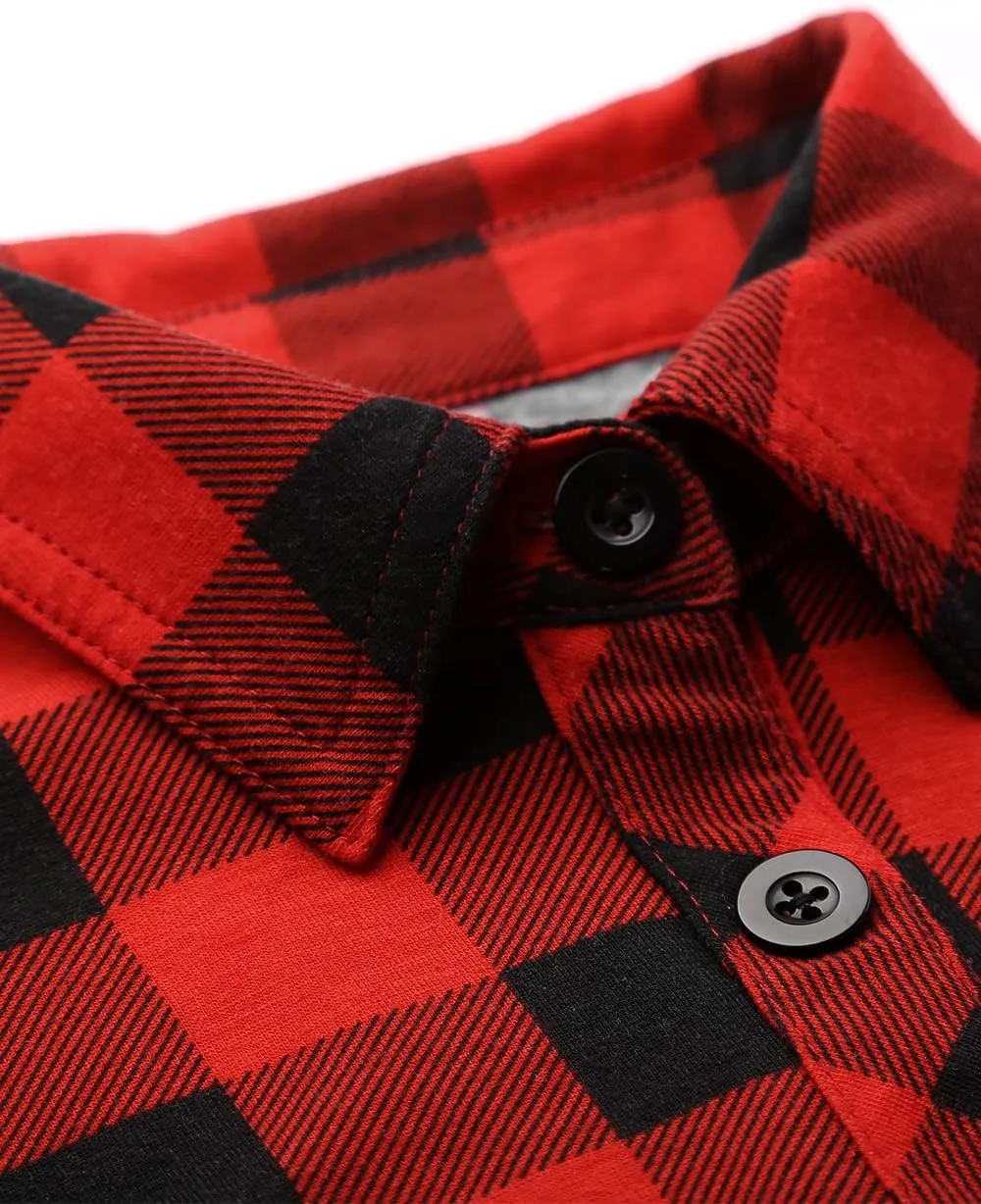 DJT Womens Soft Stretchy Knit Plaid Shirts Roll Up Long Sleeve Collared Button Down Blouses Tops