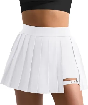 Dokuritu Pleated Skirts for Women with Short High Waist Asymmetrical Tennis Athletic Skort Party Mini Skirt with Pockets