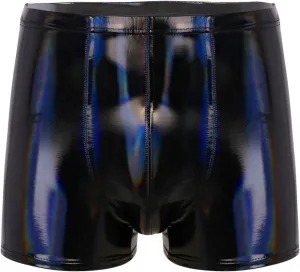 easyforever Mens Sexy Glossy Patent Leather Shorts Latex Bulge Pouch Boxer Briefs Underwear Swim Trunks