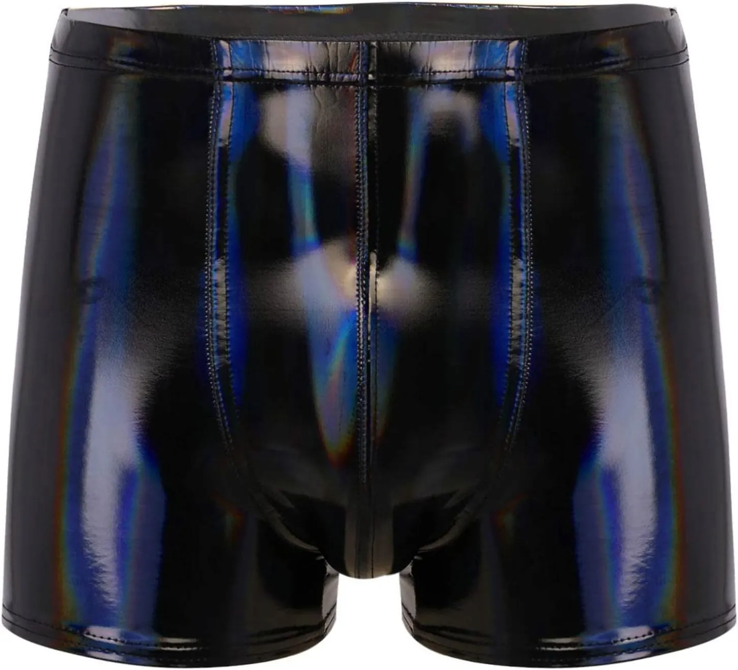 easyforever Mens Sexy Glossy Patent Leather Shorts Latex Bulge Pouch Boxer Briefs Underwear Swim Trunks