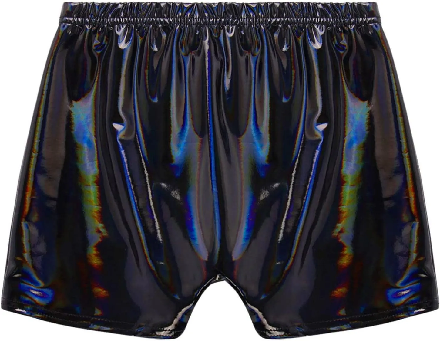 easyforever Mens Sexy Glossy Patent Leather Shorts Latex Bulge Pouch Boxer Briefs Underwear Swim Trunks