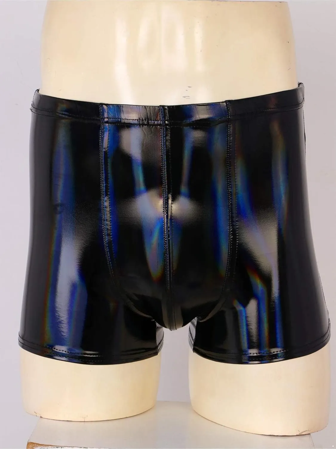 easyforever Mens Sexy Glossy Patent Leather Shorts Latex Bulge Pouch Boxer Briefs Underwear Swim Trunks