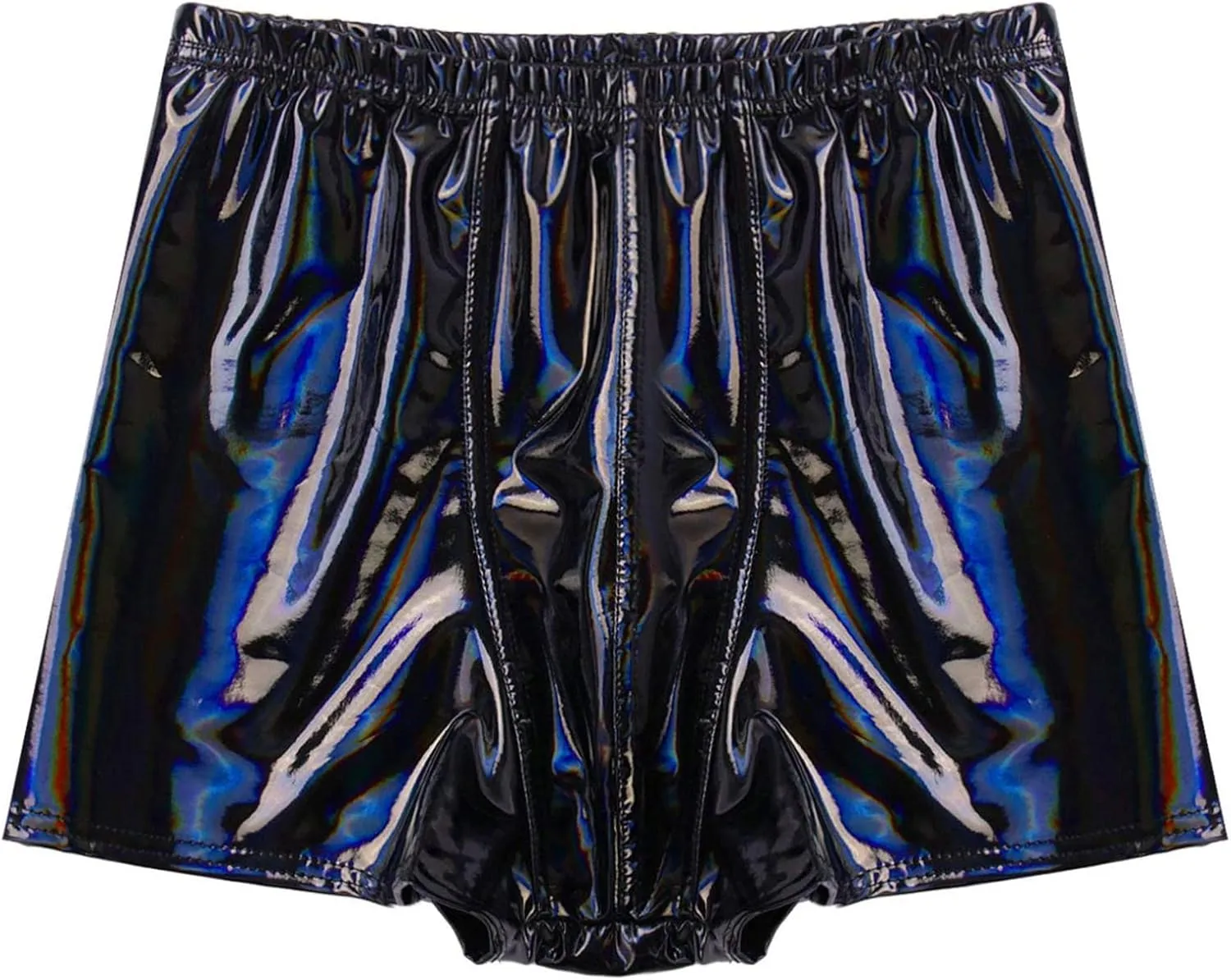 easyforever Mens Sexy Glossy Patent Leather Shorts Latex Bulge Pouch Boxer Briefs Underwear Swim Trunks