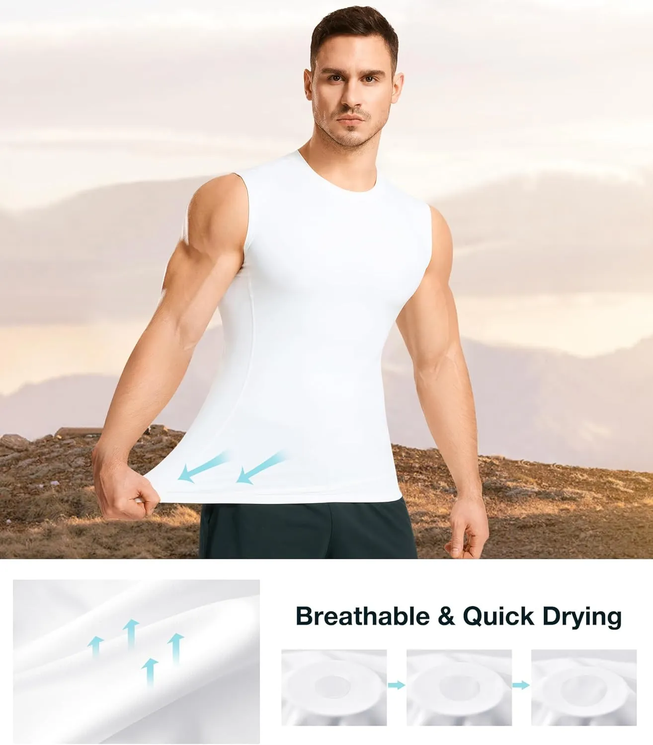 Eleady 2 Packs Compression Shirt Men Workout Shirts Athletic Base Layer Sleeveless Tank Top Slimming Undershirt