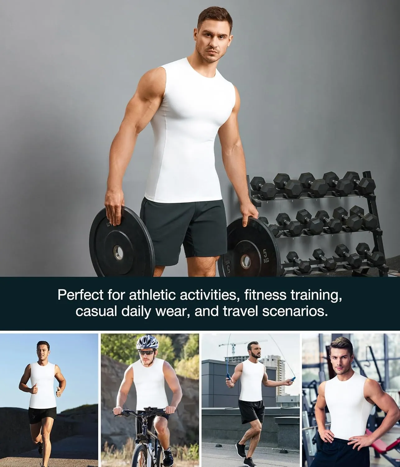Eleady 2 Packs Compression Shirt Men Workout Shirts Athletic Base Layer Sleeveless Tank Top Slimming Undershirt