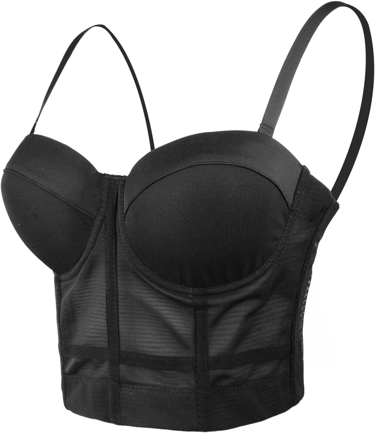 ELLACCI Women's Mesh Bustier Crop Top Push Up Corset Tops Bra Black