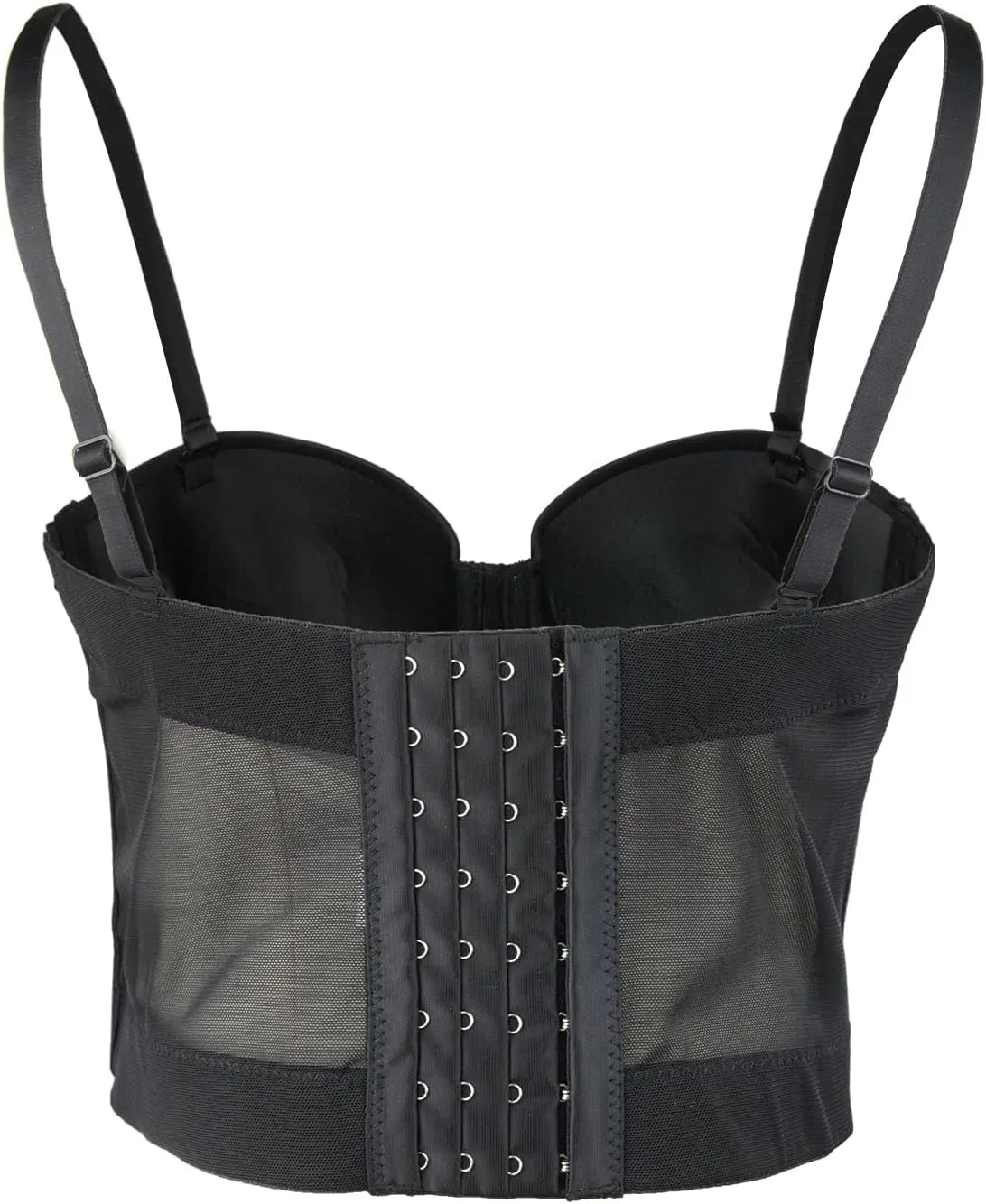 ELLACCI Women's Mesh Bustier Crop Top Push Up Corset Tops Bra Black