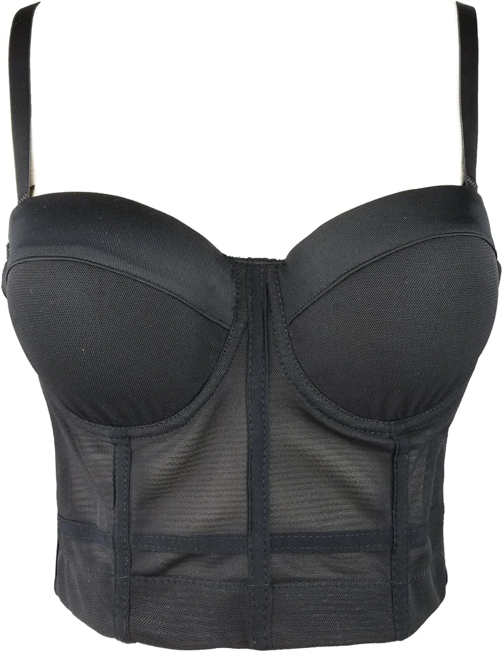 ELLACCI Women's Mesh Bustier Crop Top Push Up Corset Tops Bra Black