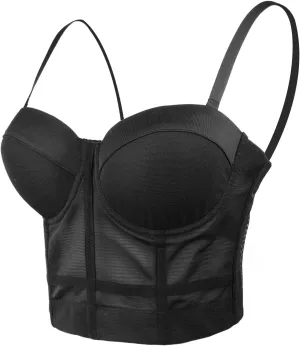 ELLACCI Women's Mesh Bustier Crop Top Push Up Corset Tops Bra Black