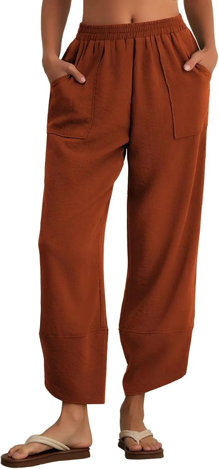 Feiersi Womens Baggy Wide Leg Pants Elastic Waisted Casual Palazzo Harem Pants Summer Beach Trousers