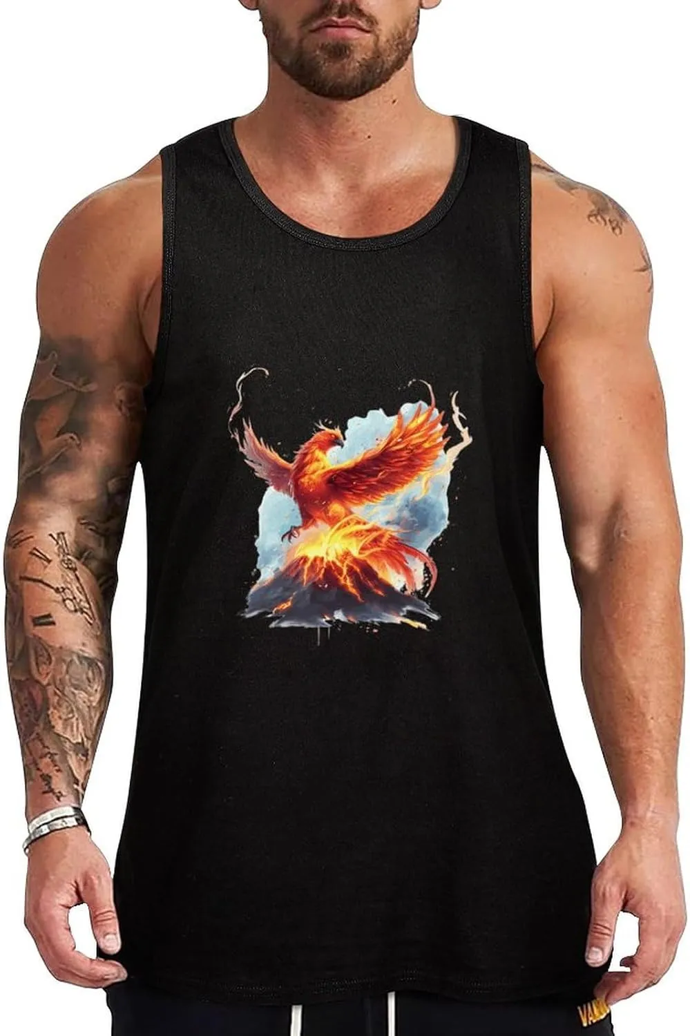 Fire Phoenixes Volcanoes Eruption Mens Tank Top Cotton Undershirt Crewneck Sleeveless Shirt for Summer