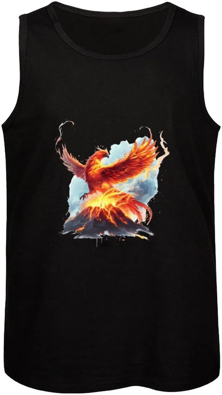 Fire Phoenixes Volcanoes Eruption Mens Tank Top Cotton Undershirt Crewneck Sleeveless Shirt for Summer