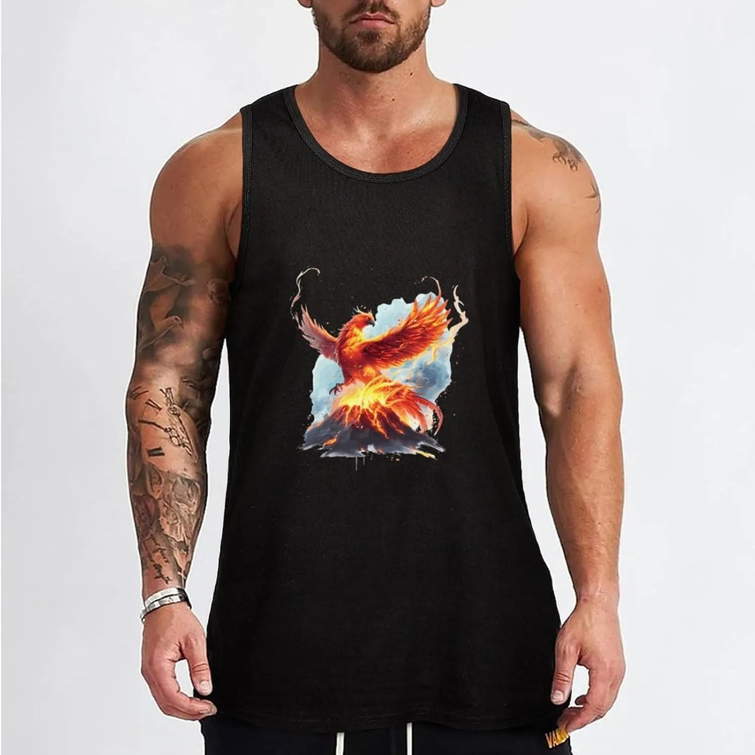 Fire Phoenixes Volcanoes Eruption Mens Tank Top Cotton Undershirt Crewneck Sleeveless Shirt for Summer