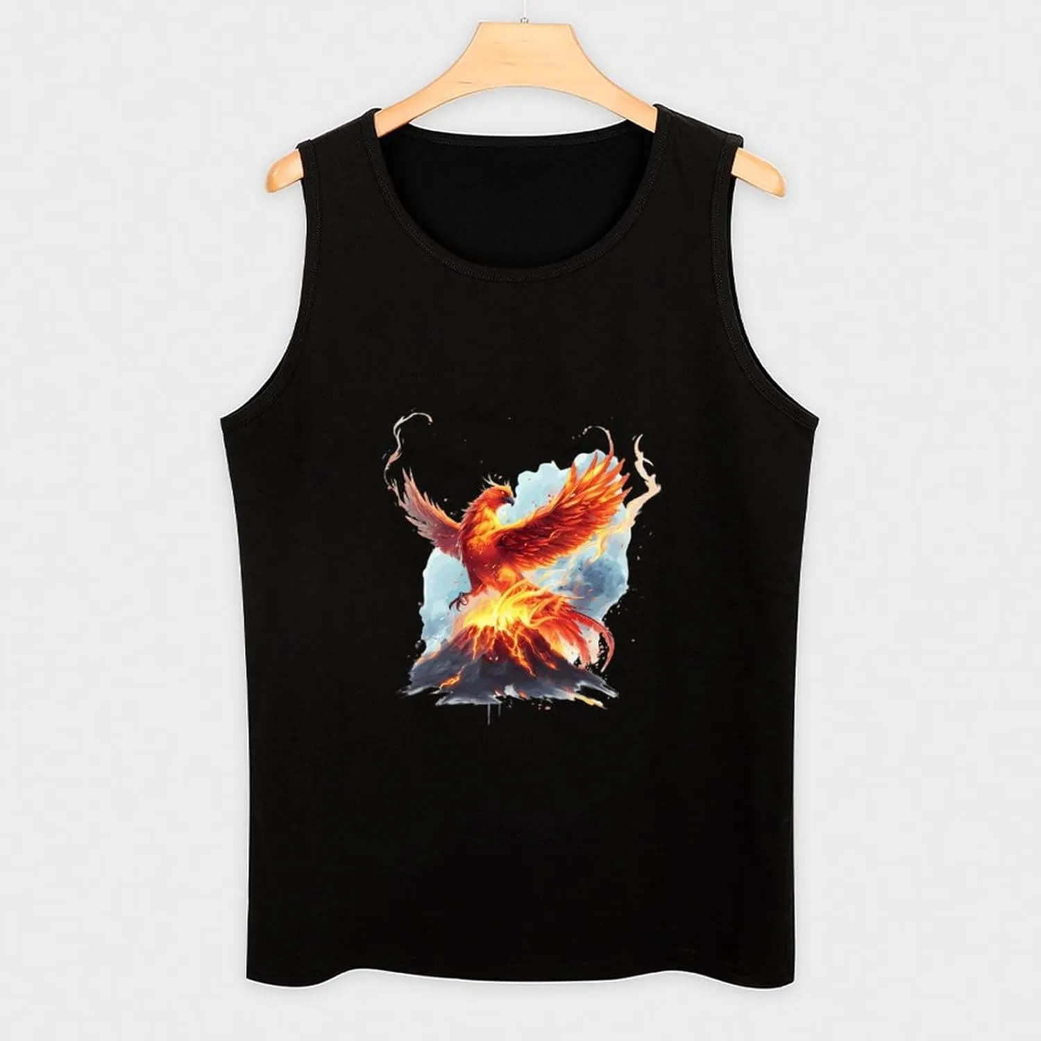 Fire Phoenixes Volcanoes Eruption Mens Tank Top Cotton Undershirt Crewneck Sleeveless Shirt for Summer