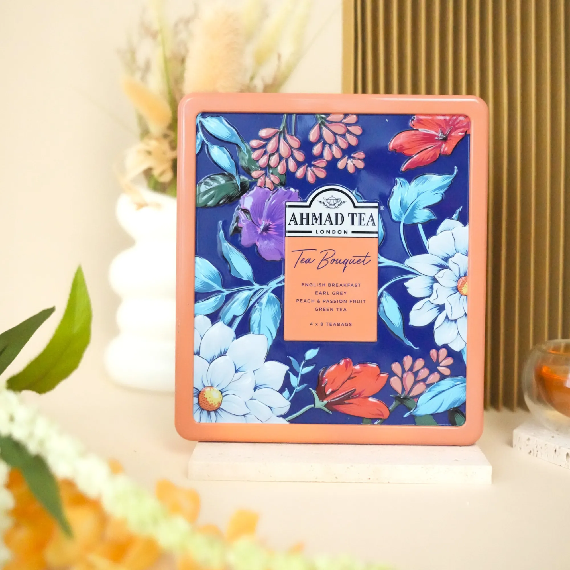Floral Bouquet Tea Caddy (Orange)