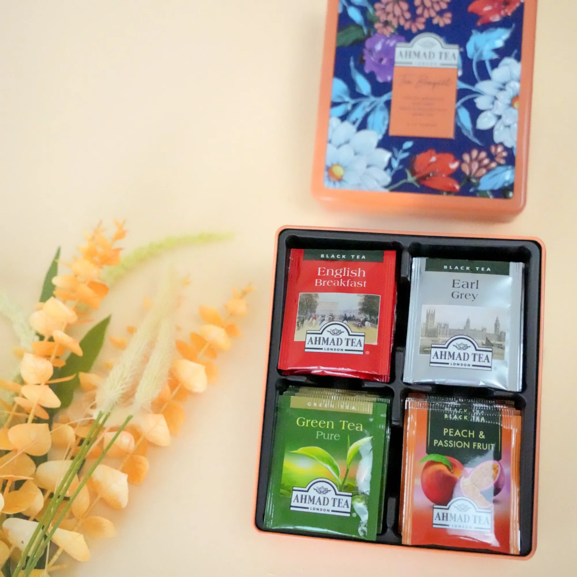 Floral Bouquet Tea Caddy (Orange)