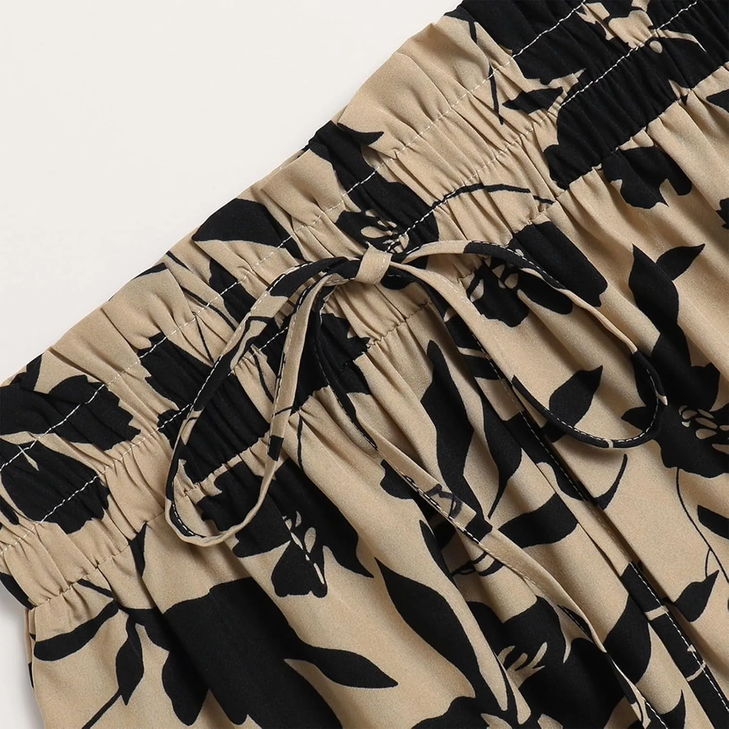 Floral Skirts for Women Midi Length Summer Beach Flowy Boho Maxi Skirt Elastic Waist A Line Tiered Pleated Midi Skirt