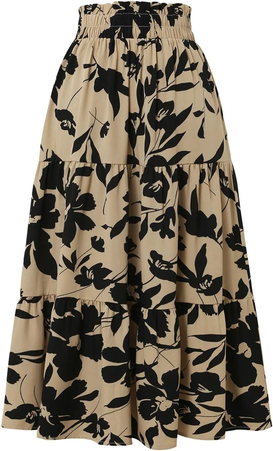 Floral Skirts for Women Midi Length Summer Beach Flowy Boho Maxi Skirt Elastic Waist A Line Tiered Pleated Midi Skirt