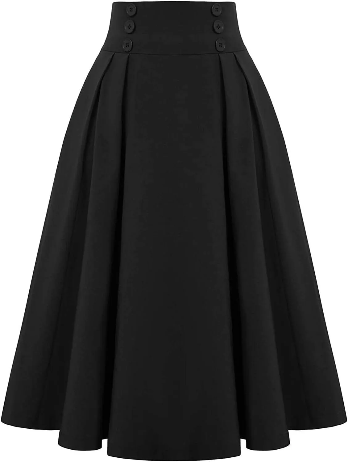 Flowy Pleated Midi Skirt for Women Elastic High Waist Summer Solid Color Retro Skirts Elegant Party Skirt