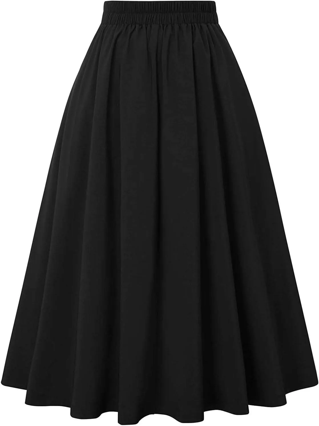 Flowy Pleated Midi Skirt for Women Elastic High Waist Summer Solid Color Retro Skirts Elegant Party Skirt