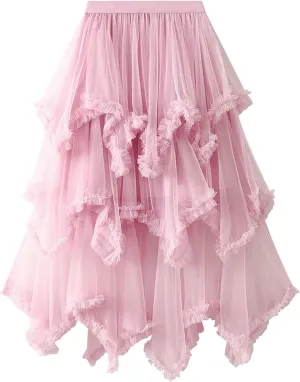 Flowy Skirt for Women Spring Elastic Women Mesh Solid Skirt A Line Color Waist Long Skirt High Skirt Womens