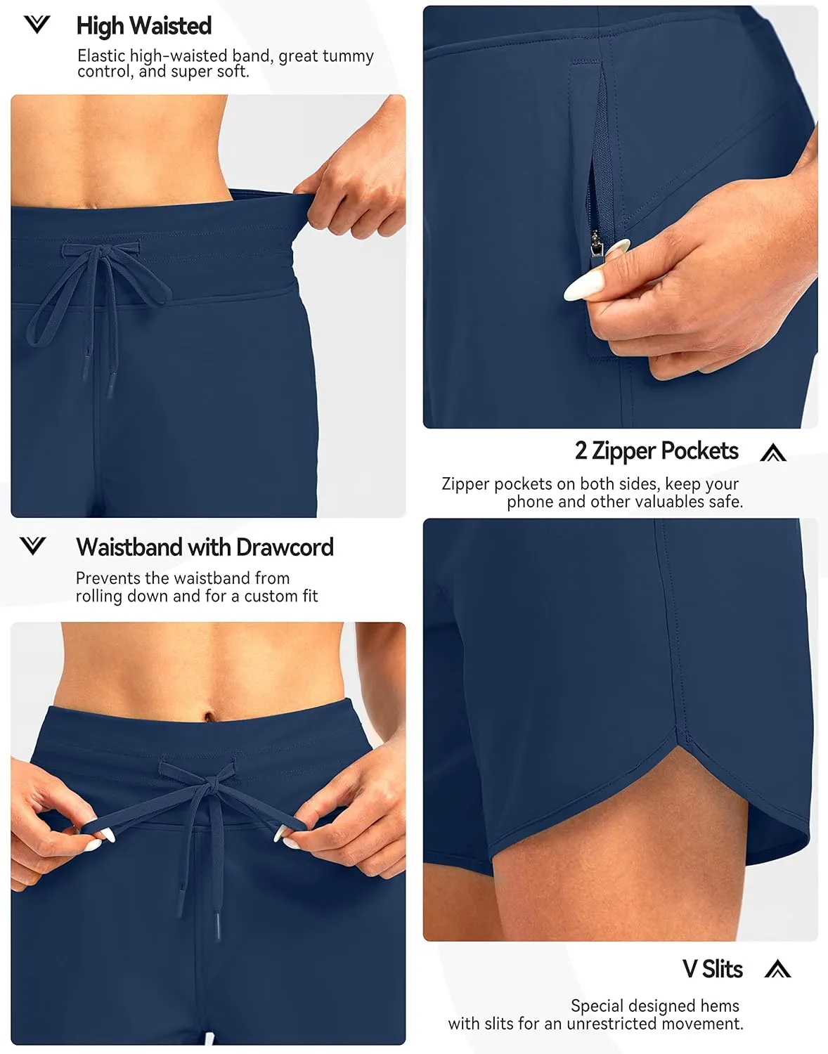 G Gradual Women's 7" Quick Dry High Waisted Swim Board Shorts with Zipper Pockets UPF 50  Beach Shorts for Women with Liner