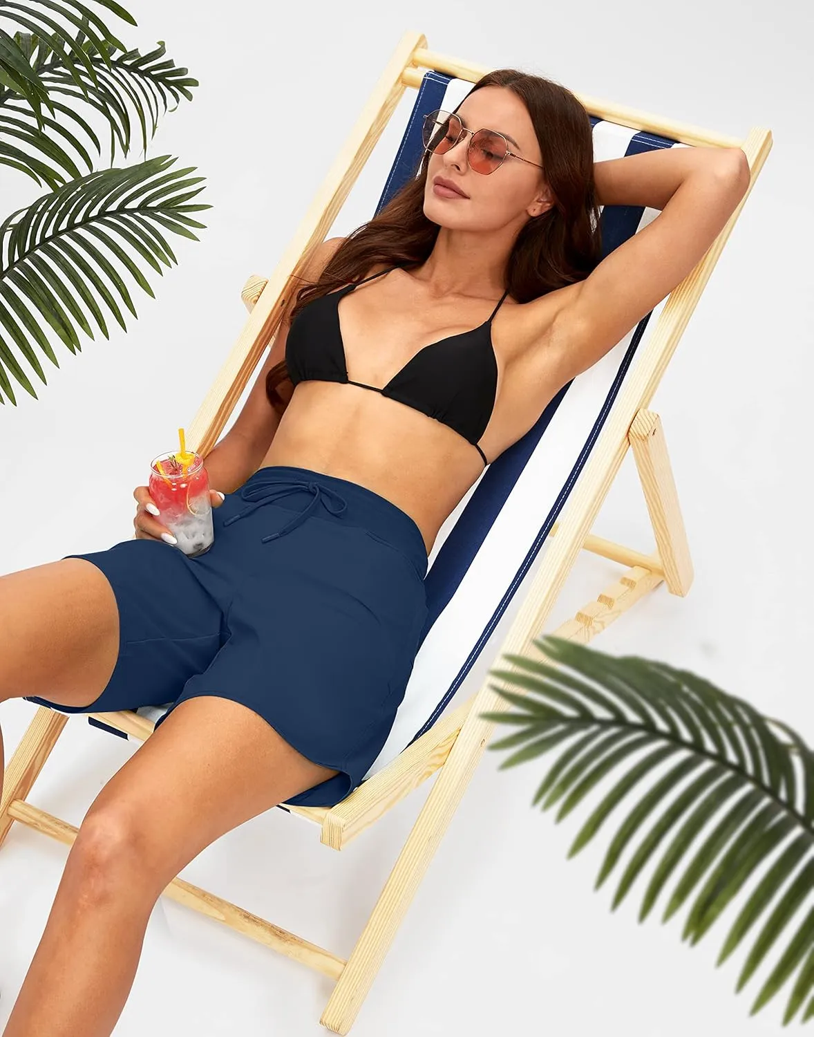 G Gradual Women's 7" Quick Dry High Waisted Swim Board Shorts with Zipper Pockets UPF 50  Beach Shorts for Women with Liner