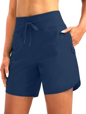 G Gradual Women's 7" Quick Dry High Waisted Swim Board Shorts with Zipper Pockets UPF 50  Beach Shorts for Women with Liner