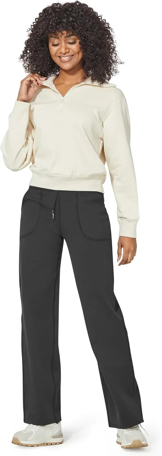 G4Free Wide Leg Sweatpants Women Drawstring Waist Fleece Lined Yoga Pants with Pockets for Winter