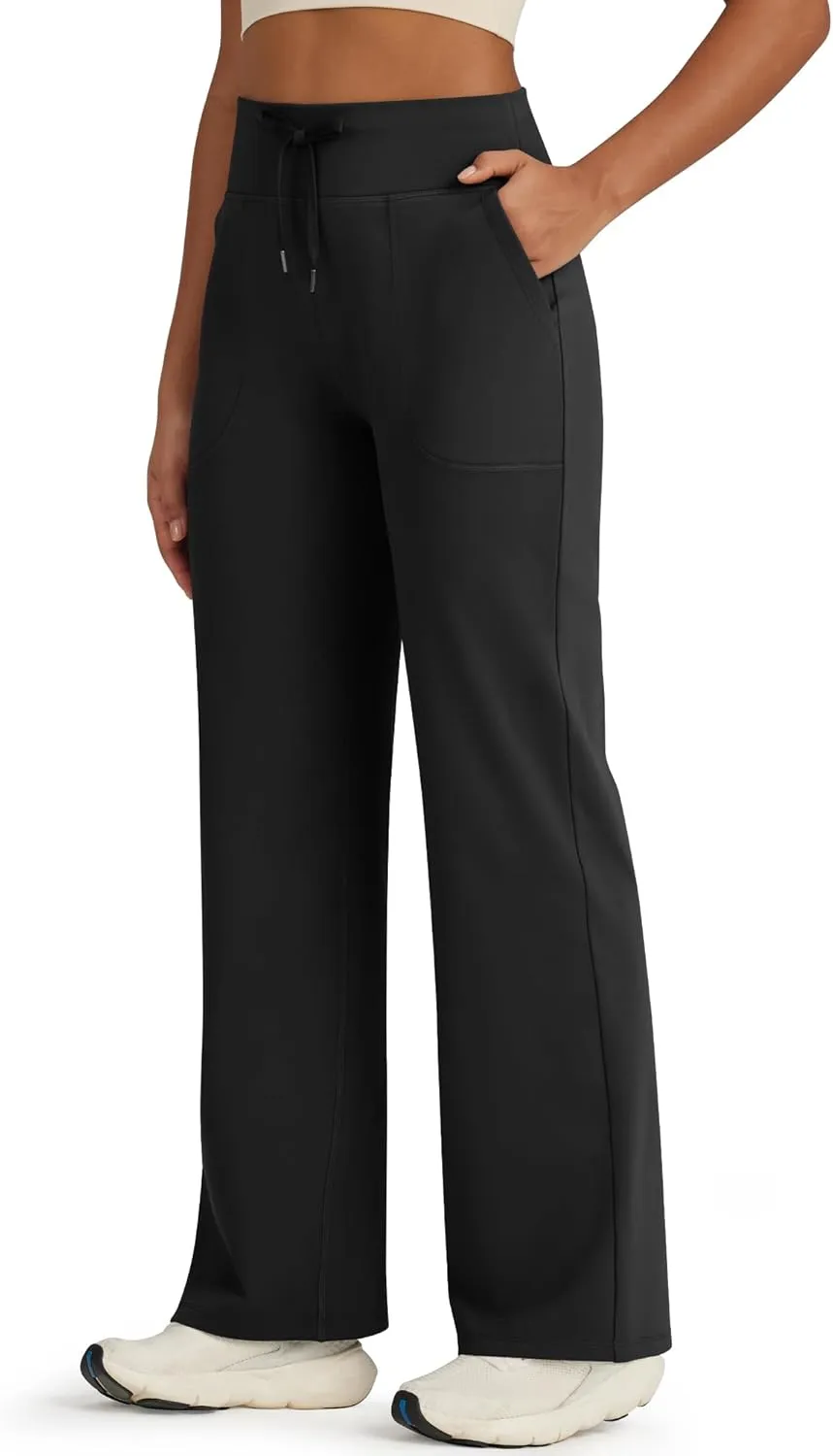 G4Free Wide Leg Sweatpants Women Drawstring Waist Fleece Lined Yoga Pants with Pockets for Winter