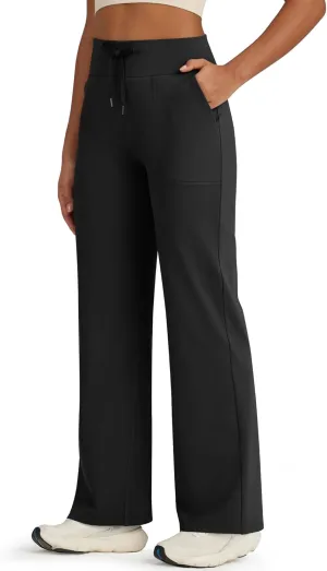 G4Free Wide Leg Sweatpants Women Drawstring Waist Fleece Lined Yoga Pants with Pockets for Winter