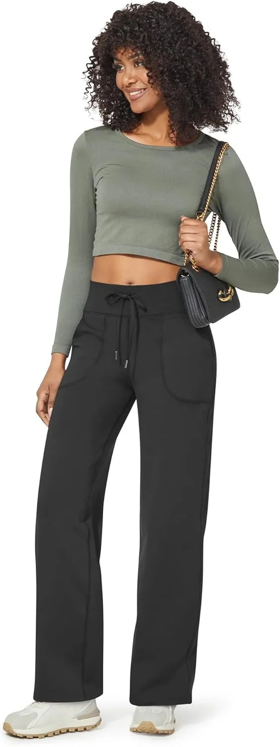 G4Free Wide Leg Sweatpants Women Drawstring Waist Fleece Lined Yoga Pants with Pockets for Winter